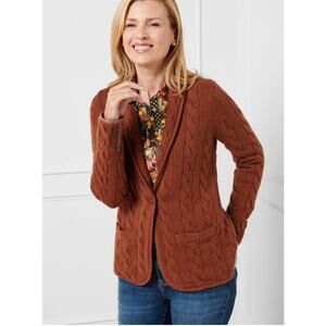 Talbots Ribbed Shawl Collar Sweater Blazer Sz XL Burnt Umber Brown Cable Knit